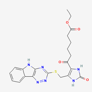 molecular formula C21H22N6O4S B11427400 Ethyl 6-oxo-6-[2-oxo-5-({5H-[1,2,4]triazino[5,6-B]indol-3-ylsulfanyl}methyl)-2,3-dihydro-1H-imidazol-4-YL]hexanoate 