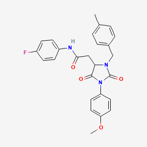 N-(4-fluorophenyl)-2-[1-(4-methoxyphenyl)-3-[(4-methylphenyl)methyl]-2,5-dioxoimidazolidin-4-yl]acetamide