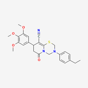 molecular formula C25H27N3O4S B11427548 3-(4-ethylphenyl)-6-oxo-8-(3,4,5-trimethoxyphenyl)-3,4,7,8-tetrahydro-2H,6H-pyrido[2,1-b][1,3,5]thiadiazine-9-carbonitrile 