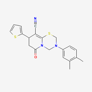 3-(3,4-dimethylphenyl)-6-oxo-8-(thiophen-2-yl)-3,4,7,8-tetrahydro-2H,6H-pyrido[2,1-b][1,3,5]thiadiazine-9-carbonitrile