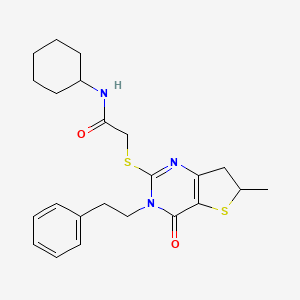 molecular formula C23H29N3O2S2 B11427595 N-cyclohexyl-2-((6-methyl-4-oxo-3-phenethyl-3,4,6,7-tetrahydrothieno[3,2-d]pyrimidin-2-yl)thio)acetamide 