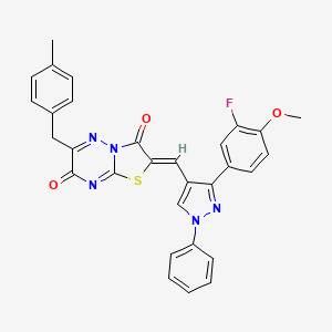 (2Z)-2-{[3-(3-fluoro-4-methoxyphenyl)-1-phenyl-1H-pyrazol-4-yl]methylidene}-6-(4-methylbenzyl)-7H-[1,3]thiazolo[3,2-b][1,2,4]triazine-3,7(2H)-dione