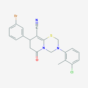 molecular formula C21H17BrClN3OS B11427651 8-(3-bromophenyl)-3-(3-chloro-2-methylphenyl)-6-oxo-3,4,7,8-tetrahydro-2H,6H-pyrido[2,1-b][1,3,5]thiadiazine-9-carbonitrile 