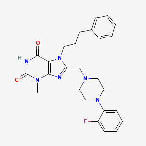 molecular formula C26H29FN6O2 B11427657 8-[[4-(2-Fluorophenyl)piperazin-1-yl]methyl]-3-methyl-7-(3-phenylpropyl)purine-2,6-dione 