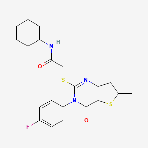 molecular formula C21H24FN3O2S2 B11427683 N-cyclohexyl-2-((3-(4-fluorophenyl)-6-methyl-4-oxo-3,4,6,7-tetrahydrothieno[3,2-d]pyrimidin-2-yl)thio)acetamide 