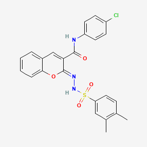 molecular formula C24H20ClN3O4S B11427688 (2Z)-N-(4-chlorophenyl)-2-{[(3,4-dimethylphenyl)sulfonyl]hydrazono}-2H-chromene-3-carboxamide 