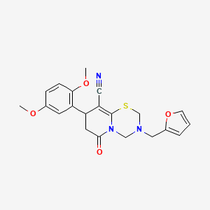 molecular formula C21H21N3O4S B11427693 8-(2,5-dimethoxyphenyl)-3-(furan-2-ylmethyl)-6-oxo-3,4,7,8-tetrahydro-2H,6H-pyrido[2,1-b][1,3,5]thiadiazine-9-carbonitrile 