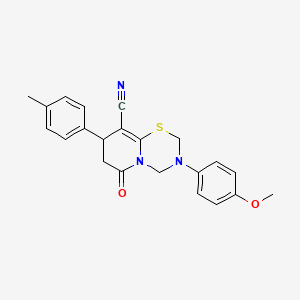 molecular formula C22H21N3O2S B11427769 3-(4-methoxyphenyl)-8-(4-methylphenyl)-6-oxo-3,4,7,8-tetrahydro-2H,6H-pyrido[2,1-b][1,3,5]thiadiazine-9-carbonitrile 