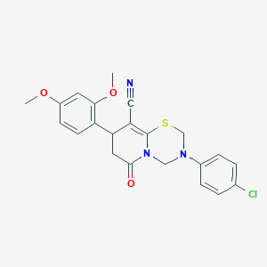 3-(4-chlorophenyl)-8-(2,4-dimethoxyphenyl)-6-oxo-3,4,7,8-tetrahydro-2H,6H-pyrido[2,1-b][1,3,5]thiadiazine-9-carbonitrile