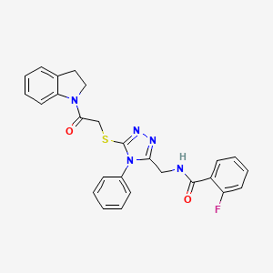 molecular formula C26H22FN5O2S B11427817 2-fluoro-N-((5-((2-(indolin-1-yl)-2-oxoethyl)thio)-4-phenyl-4H-1,2,4-triazol-3-yl)methyl)benzamide 