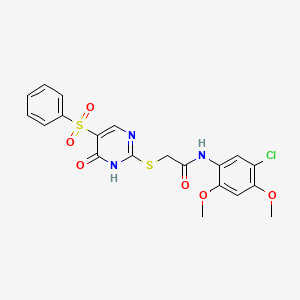 molecular formula C20H18ClN3O6S2 B11427855 2-[[5-(benzenesulfonyl)-6-oxo-1H-pyrimidin-2-yl]sulfanyl]-N-(5-chloro-2,4-dimethoxyphenyl)acetamide 