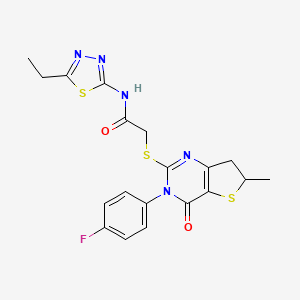 molecular formula C19H18FN5O2S3 B11427863 N-(5-ethyl-1,3,4-thiadiazol-2-yl)-2-((3-(4-fluorophenyl)-6-methyl-4-oxo-3,4,6,7-tetrahydrothieno[3,2-d]pyrimidin-2-yl)thio)acetamide 