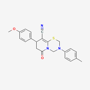 molecular formula C22H21N3O2S B11427896 8-(4-methoxyphenyl)-3-(4-methylphenyl)-6-oxo-3,4,7,8-tetrahydro-2H,6H-pyrido[2,1-b][1,3,5]thiadiazine-9-carbonitrile 