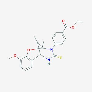 molecular formula C22H24N2O4S B11427929 ethyl 4-(10-methoxy-2,11-dimethyl-4-thioxo-5,6-dihydro-2H-2,6-methano-1,3,5-benzoxadiazocin-3(4H)-yl)benzoate 