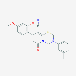 8-(2,4-dimethoxyphenyl)-3-(3-methylphenyl)-6-oxo-3,4,7,8-tetrahydro-2H,6H-pyrido[2,1-b][1,3,5]thiadiazine-9-carbonitrile