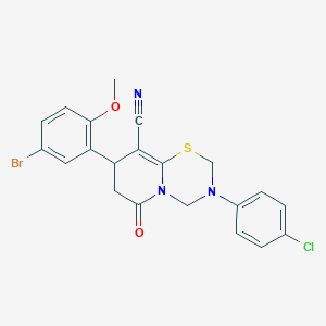 molecular formula C21H17BrClN3O2S B11428008 8-(5-bromo-2-methoxyphenyl)-3-(4-chlorophenyl)-6-oxo-3,4,7,8-tetrahydro-2H,6H-pyrido[2,1-b][1,3,5]thiadiazine-9-carbonitrile 