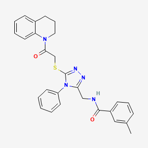 molecular formula C28H27N5O2S B11428029 N-((5-((2-(3,4-dihydroquinolin-1(2H)-yl)-2-oxoethyl)thio)-4-phenyl-4H-1,2,4-triazol-3-yl)methyl)-3-methylbenzamide 