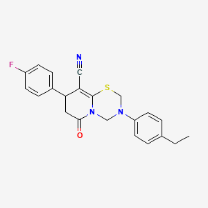 molecular formula C22H20FN3OS B11428031 3-(4-ethylphenyl)-8-(4-fluorophenyl)-6-oxo-3,4,7,8-tetrahydro-2H,6H-pyrido[2,1-b][1,3,5]thiadiazine-9-carbonitrile 