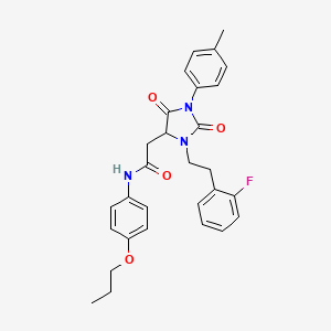 2-{3-[2-(2-fluorophenyl)ethyl]-1-(4-methylphenyl)-2,5-dioxoimidazolidin-4-yl}-N-(4-propoxyphenyl)acetamide