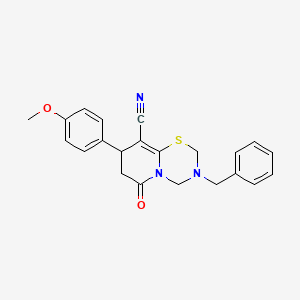 molecular formula C22H21N3O2S B11428076 3-benzyl-8-(4-methoxyphenyl)-6-oxo-3,4,7,8-tetrahydro-2H,6H-pyrido[2,1-b][1,3,5]thiadiazine-9-carbonitrile 