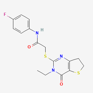 molecular formula C16H16FN3O2S2 B11428191 2-((3-ethyl-4-oxo-3,4,6,7-tetrahydrothieno[3,2-d]pyrimidin-2-yl)thio)-N-(4-fluorophenyl)acetamide 