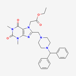 molecular formula C29H34N6O4 B11428216 Ethyl 2-[8-[(4-benzhydrylpiperazin-1-yl)methyl]-1,3-dimethyl-2,6-dioxopurin-7-yl]acetate 