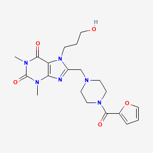 molecular formula C20H26N6O5 B11428227 8-{[4-(furan-2-ylcarbonyl)piperazin-1-yl]methyl}-7-(3-hydroxypropyl)-1,3-dimethyl-3,7-dihydro-1H-purine-2,6-dione 