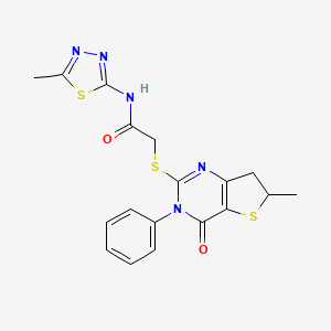 molecular formula C18H17N5O2S3 B11428272 N-(5-Methyl-1,3,4-thiadiazol-2-YL)-2-({6-methyl-4-oxo-3-phenyl-3H,4H,6H,7H-thieno[3,2-D]pyrimidin-2-YL}sulfanyl)acetamide 