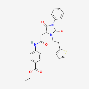 Ethyl 4-[({2,5-dioxo-1-phenyl-3-[2-(thiophen-2-yl)ethyl]imidazolidin-4-yl}acetyl)amino]benzoate