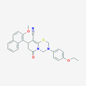 molecular formula C27H25N3O3S B11428322 3-(4-ethoxyphenyl)-8-(2-methoxynaphthalen-1-yl)-6-oxo-3,4,7,8-tetrahydro-2H,6H-pyrido[2,1-b][1,3,5]thiadiazine-9-carbonitrile 