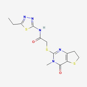 molecular formula C13H15N5O2S3 B11428350 N-(5-Ethyl-1,3,4-thiadiazol-2-YL)-2-({3-methyl-4-oxo-3H,4H,6H,7H-thieno[3,2-D]pyrimidin-2-YL}sulfanyl)acetamide 