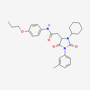 2-[3-cyclohexyl-1-(3-methylphenyl)-2,5-dioxoimidazolidin-4-yl]-N-(4-propoxyphenyl)acetamide