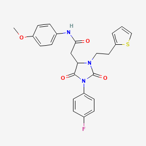 molecular formula C24H22FN3O4S B11428379 2-[1-(4-Fluorophenyl)-2,5-dioxo-3-[2-(thiophen-2-YL)ethyl]imidazolidin-4-YL]-N-(4-methoxyphenyl)acetamide 