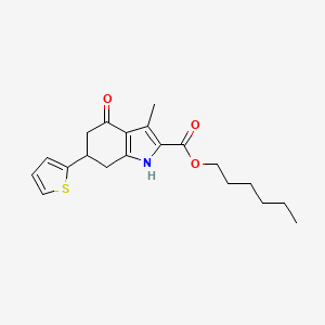 molecular formula C20H25NO3S B11428405 hexyl 3-methyl-4-oxo-6-(thiophen-2-yl)-4,5,6,7-tetrahydro-1H-indole-2-carboxylate 