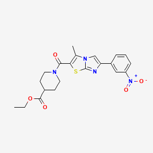 Ethyl 1-(3-methyl-6-(3-nitrophenyl)imidazo[2,1-b]thiazole-2-carbonyl)piperidine-4-carboxylate