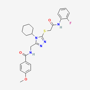 molecular formula C25H28FN5O3S B11428546 N-{[4-Cyclohexyl-5-({[(2-fluorophenyl)carbamoyl]methyl}sulfanyl)-4H-1,2,4-triazol-3-YL]methyl}-4-methoxybenzamide 