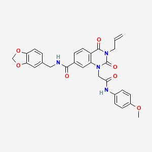 molecular formula C29H26N4O7 B11428568 N-(1,3-benzodioxol-5-ylmethyl)-1-{2-[(4-methoxyphenyl)amino]-2-oxoethyl}-2,4-dioxo-3-(prop-2-en-1-yl)-1,2,3,4-tetrahydroquinazoline-7-carboxamide 