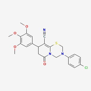 3-(4-chlorophenyl)-6-oxo-8-(3,4,5-trimethoxyphenyl)-3,4,7,8-tetrahydro-2H,6H-pyrido[2,1-b][1,3,5]thiadiazine-9-carbonitrile