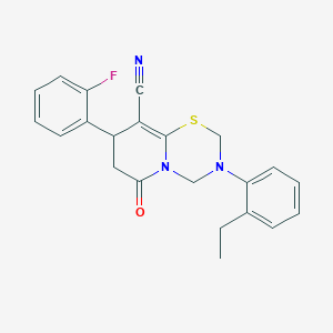 molecular formula C22H20FN3OS B11428601 3-(2-Ethylphenyl)-8-(2-fluorophenyl)-6-oxo-2,4,7,8-tetrahydropyrido[2,1-b][1,3,5]thiadiazine-9-carbonitrile 