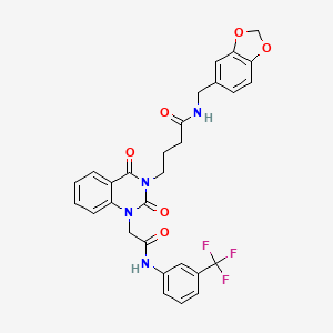 molecular formula C29H25F3N4O6 B11428620 N-(1,3-benzodioxol-5-ylmethyl)-4-[2,4-dioxo-1-(2-oxo-2-{[3-(trifluoromethyl)phenyl]amino}ethyl)-1,4-dihydroquinazolin-3(2H)-yl]butanamide 