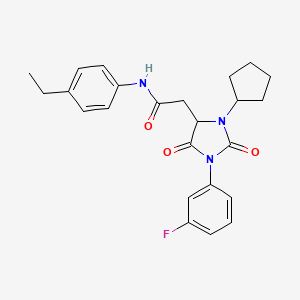 molecular formula C24H26FN3O3 B11428623 2-[3-cyclopentyl-1-(3-fluorophenyl)-2,5-dioxoimidazolidin-4-yl]-N-(4-ethylphenyl)acetamide 