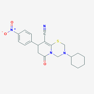 molecular formula C20H22N4O3S B11428638 3-cyclohexyl-8-(4-nitrophenyl)-6-oxo-3,4,7,8-tetrahydro-2H,6H-pyrido[2,1-b][1,3,5]thiadiazine-9-carbonitrile 