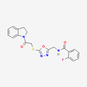 2-fluoro-N-((5-((2-(indolin-1-yl)-2-oxoethyl)thio)-1,3,4-oxadiazol-2-yl)methyl)benzamide