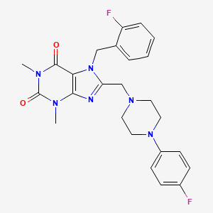 molecular formula C25H26F2N6O2 B11428707 7-(2-fluorobenzyl)-8-{[4-(4-fluorophenyl)piperazin-1-yl]methyl}-1,3-dimethyl-3,7-dihydro-1H-purine-2,6-dione 