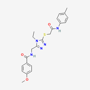 molecular formula C22H25N5O3S B11428713 N-{[4-Ethyl-5-({[(4-methylphenyl)carbamoyl]methyl}sulfanyl)-4H-1,2,4-triazol-3-YL]methyl}-4-methoxybenzamide 