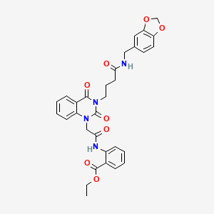 ethyl 2-({[3-{4-[(1,3-benzodioxol-5-ylmethyl)amino]-4-oxobutyl}-2,4-dioxo-3,4-dihydroquinazolin-1(2H)-yl]acetyl}amino)benzoate