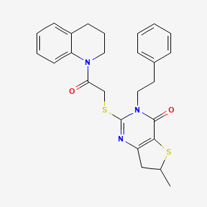 molecular formula C26H27N3O2S2 B11428753 2-((2-(3,4-dihydroquinolin-1(2H)-yl)-2-oxoethyl)thio)-6-methyl-3-phenethyl-6,7-dihydrothieno[3,2-d]pyrimidin-4(3H)-one 