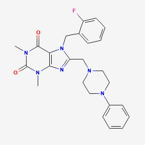 molecular formula C25H27FN6O2 B11428784 7-[(2-Fluorophenyl)methyl]-1,3-dimethyl-8-[(4-phenylpiperazin-1-yl)methyl]purine-2,6-dione 