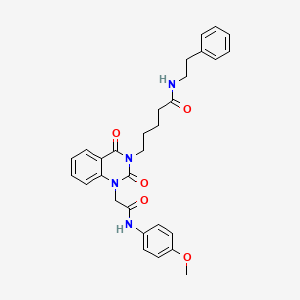 molecular formula C30H32N4O5 B11428823 5-[1-{2-[(4-methoxyphenyl)amino]-2-oxoethyl}-2,4-dioxo-1,4-dihydroquinazolin-3(2H)-yl]-N-(2-phenylethyl)pentanamide 