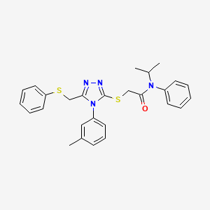 molecular formula C27H28N4OS2 B11428974 N-Isopropyl-2-({4-(3-methylphenyl)-5-[(phenylsulfanyl)methyl]-4H-1,2,4-triazol-3-YL}sulfanyl)-N-phenylacetamide CAS No. 538337-36-9